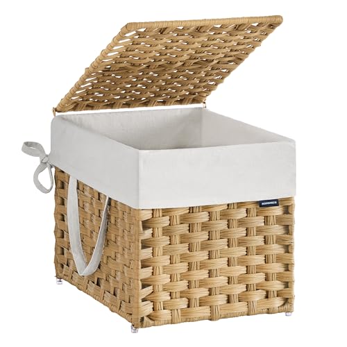 SONGMICS Laundry Hamper with Lid 95 Gallon 36 L Synthetic Rattan Clothes Laundry Basket with Lid and Handles Foldable Removable Liner Goose Yellow ULCB136Y01 - Image 1