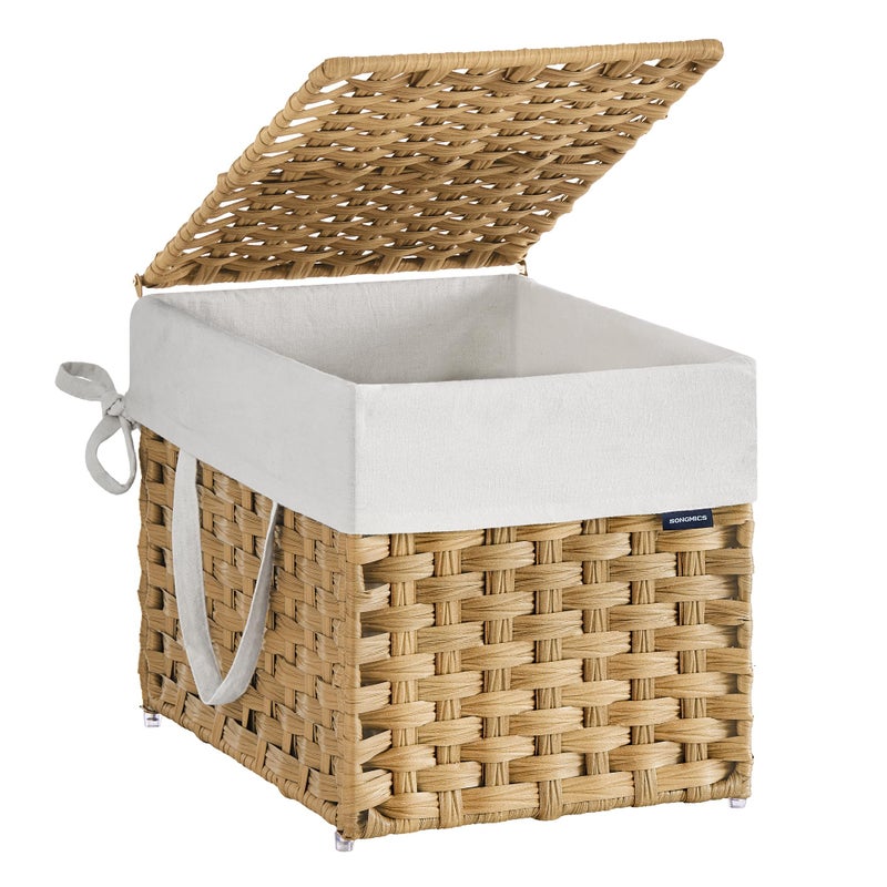 SONGMICS Laundry Hamper with Lid 95 Gallon 36 L Synthetic Rattan Clothes Laundry Basket with Lid and Handles Foldable Removable Liner Goose Yellow ULCB136Y01 - Image 2