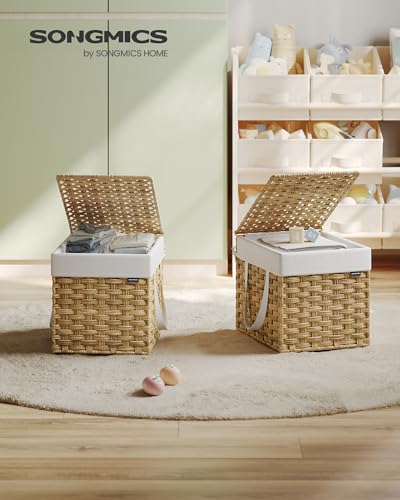 SONGMICS Laundry Hamper with Lid 95 Gallon 36 L Synthetic Rattan Clothes Laundry Basket with Lid and Handles Foldable Removable Liner Goose Yellow ULCB136Y01 - Image 3