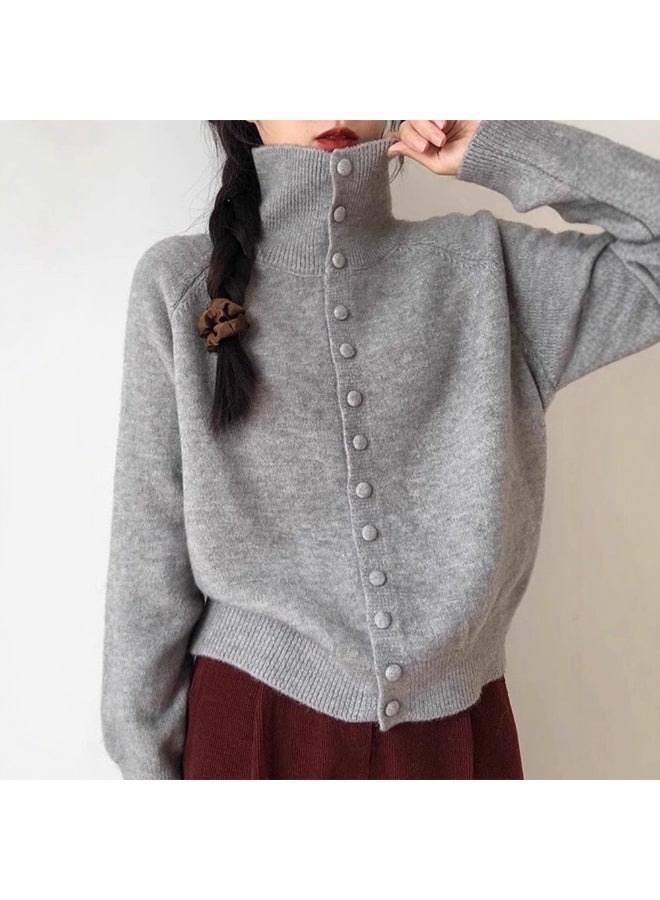 NIBEMINENT Soft High Neck Button Down Womens Cardigan Sweater Korean Style Ins Fashion Winter Fall Cozy Knit