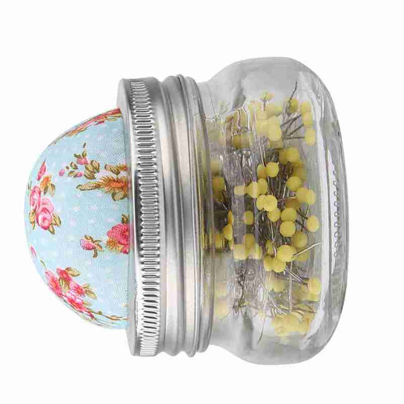 Sewing Pin Cushion: 200pcs Large Head Pins Durable Rust-resistant Material - Detachable Cushion Glass Bottle Pin Cushion Holder for Diy Sewing Supplies, Wedding Decor & Sewing Room - Image 2