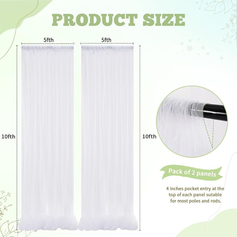 SoarDream Tulle Backdrop Curtain with Lights 2 Pcs 510ft White Sheer Fabric Background  Wedding Party Birthday Photo Decor - Image 3