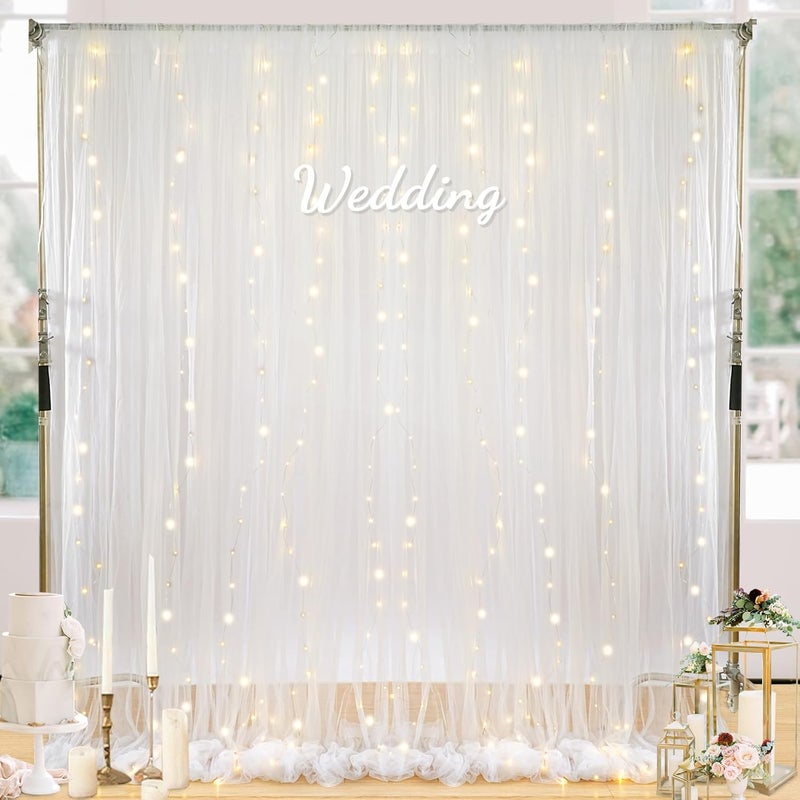SoarDream Tulle Backdrop Curtain with Lights 2 Pcs 510ft White Sheer Fabric Background  Wedding Party Birthday Photo Decor - Image 2