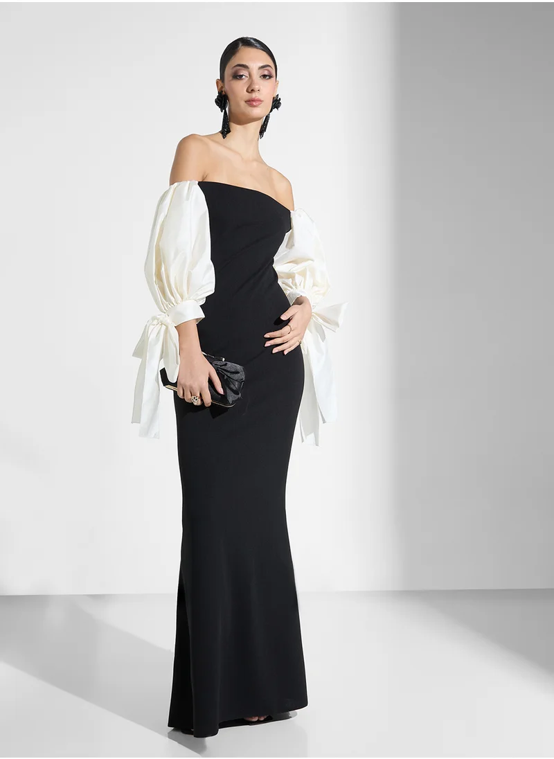 Namshi x Contrast Toned Dress With Detachable Puff Sleeve