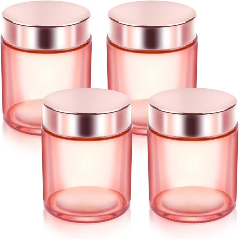 Cositina 4 Pack 3.4 oz Pink Glass Jars with Rose-Golden Lids & Inner Liners,Empty Round Storage Containers Travel Jars Pot,for Cosmetics,Gel,Eye shadow,Makeup,Face cream Lotion
