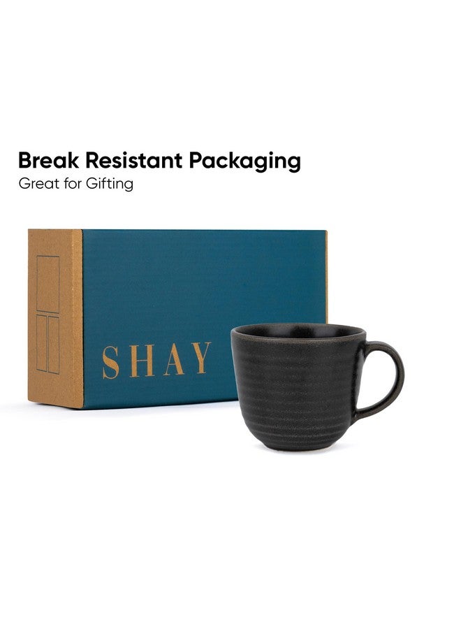 Shay مجموعة أكواب قهوة سيراميك كبيرة من شاي، كوب مضلع أسود، 400 مل | كوب سيراميك | تشطيب غير لامع | كوب للقهوة | كوب قهوة سيراميك | فنجان قهوة | آمن للاستخدام في الميكروويف (كوب مضلع - أسود) - Image 4