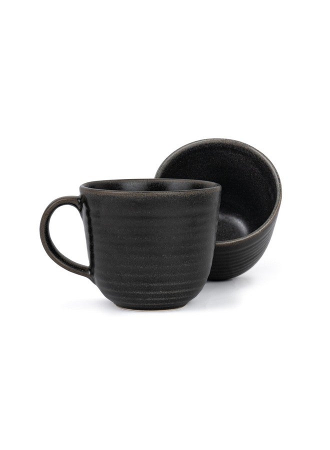 Shay مجموعة أكواب قهوة سيراميك كبيرة من شاي، كوب مضلع أسود، 400 مل | كوب سيراميك | تشطيب غير لامع | كوب للقهوة | كوب قهوة سيراميك | فنجان قهوة | آمن للاستخدام في الميكروويف (كوب مضلع - أسود) - Image 1