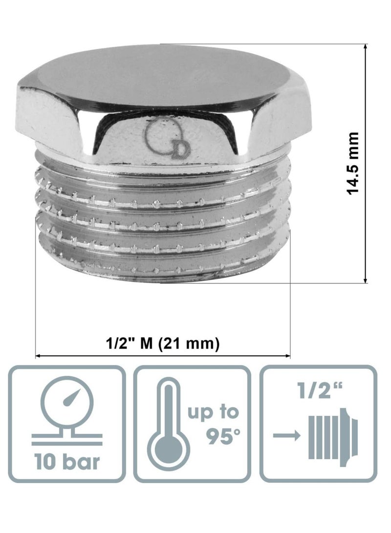 Chrome End Cap, Male, 0.5" BSP, for Connecting Pipes and Tubes - Image 3