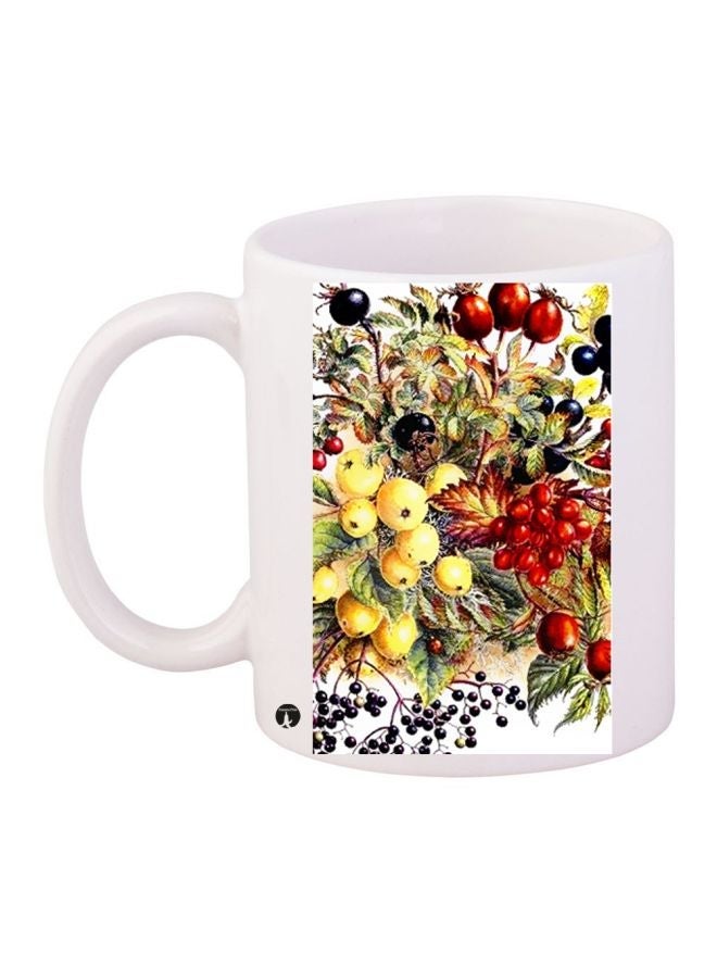 RYN Beautiful Berries Printed Coffee Mug White/Red/Green 11ounce