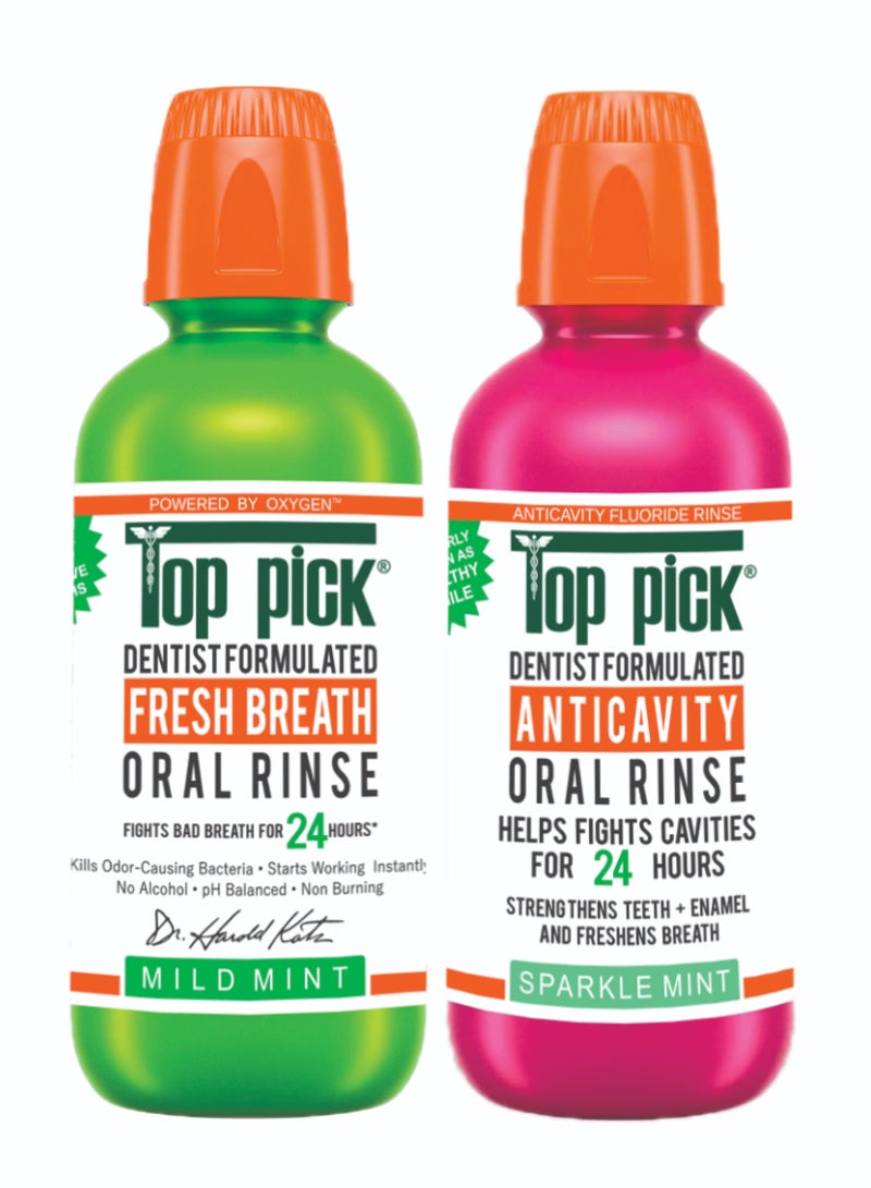 Top Pick Mild Mint Plus Sparkle Mint 24H Healthy Smile Dentist Formulated Anticavity Oral Rinse Combo Pack Of 2