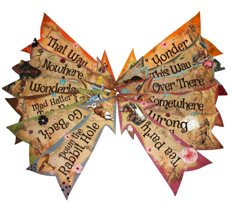 ASVP Shop Alice in Wonderland Party Vintage Style Arrow Signs/Mad Hatters Tea Party Props Pack of 12 Signs - Image 2