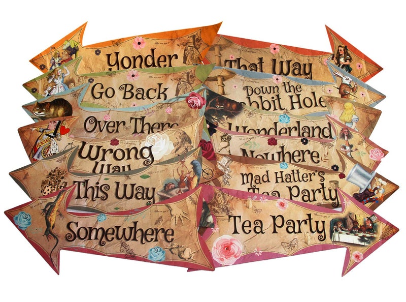 ASVP Shop Alice in Wonderland Party Vintage Style Arrow Signs/Mad Hatters Tea Party Props Pack of 12 Signs - Image 5