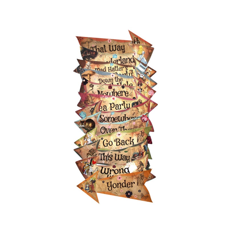 ASVP Shop Alice in Wonderland Party Vintage Style Arrow Signs/Mad Hatters Tea Party Props Pack of 12 Signs - Image 3