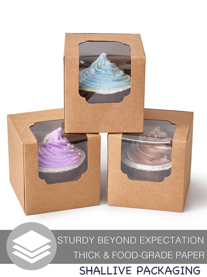 Shallive Kraft Cupcake Boxes Individual 60 Pcs with Inserts, Cocoa Bomb Packaing Single Brown Cupcake Containers Paper 3.5" Holders for Cookies, Pastries,Wedding Baby Shower Birthday Graduation - Image 3