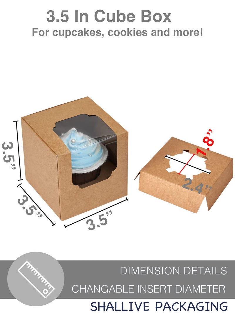 Shallive Kraft Cupcake Boxes Individual 60 Pcs with Inserts, Cocoa Bomb Packaing Single Brown Cupcake Containers Paper 3.5" Holders for Cookies, Pastries,Wedding Baby Shower Birthday Graduation - Image 5