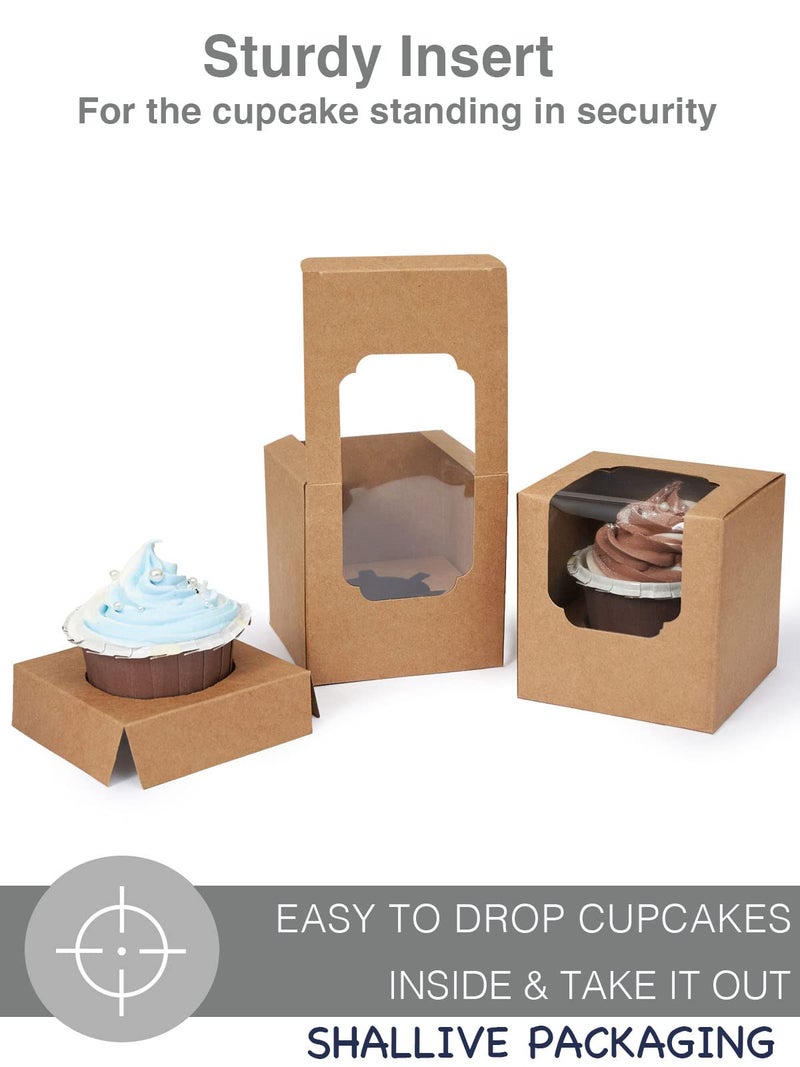 Shallive Kraft Cupcake Boxes Individual 60 Pcs with Inserts, Cocoa Bomb Packaing Single Brown Cupcake Containers Paper 3.5" Holders for Cookies, Pastries,Wedding Baby Shower Birthday Graduation - Image 4