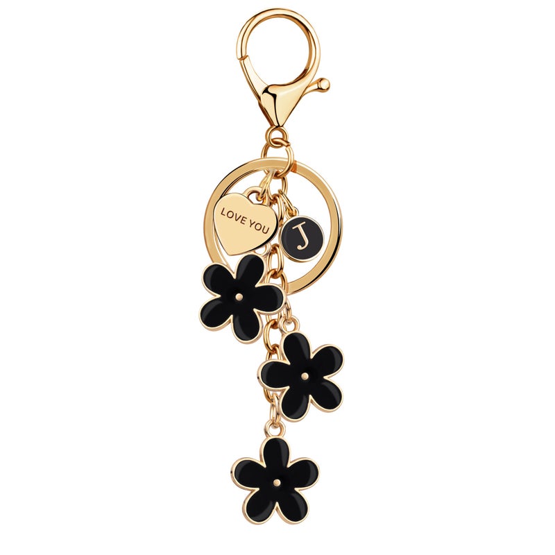 Suweibuke Initial Letter Keychain with Love You Heart, Cute Key Chain Gift for Women Girl, Charm for Keys Handbags Backpacks (Black-J) - Image 1