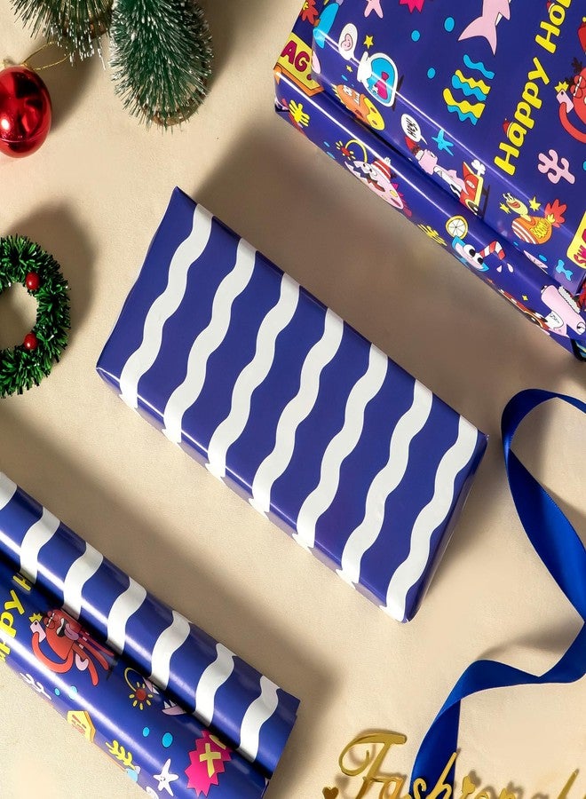 EWES Kids Christmas Wrapping Paper Rolls Set, Blue Funny Heavy Duty Premium Gift Wrap, Cute Pattern with Shark,Octopus,Crocodile,Reversible, Total 28.5sq.ft - Image 5