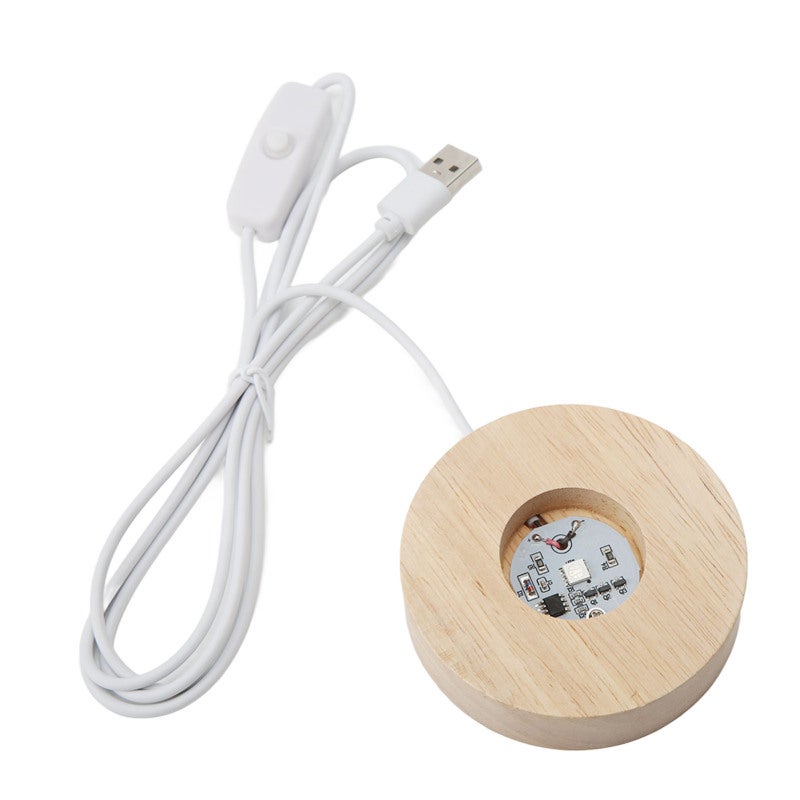 LED Light Base 8cm Diameter Wooden Display Lamp - Elegant Style USB Powered Lamp Base for Art Glass Jewelry Decorative Objects - Image 1