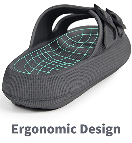 BenSorts Men Women Cushion Foam Sandal 2 Buckle Adjustable Pillow Slippers slides House Bathroom Shower Shoes Grey Men Size 7 8 Women Size 8 9 - Image 5