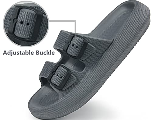 BenSorts Men Women Cushion Foam Sandal 2 Buckle Adjustable Pillow Slippers slides House Bathroom Shower Shoes Grey Men Size 7 8 Women Size 8 9 - Image 3