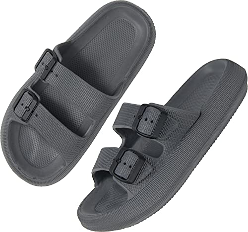 BenSorts Men Women Cushion Foam Sandal 2 Buckle Adjustable Pillow Slippers slides House Bathroom Shower Shoes Grey Men Size 7 8 Women Size 8 9 - Image 1