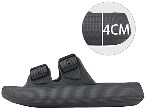 BenSorts Men Women Cushion Foam Sandal 2 Buckle Adjustable Pillow Slippers slides House Bathroom Shower Shoes Grey Men Size 7 8 Women Size 8 9 - Image 2