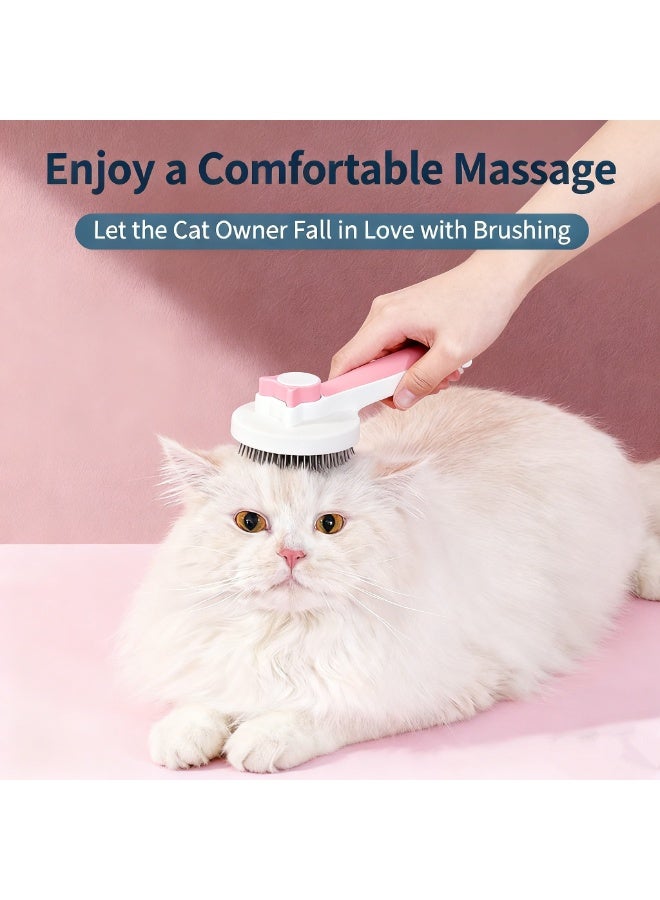 Cat grooming brush, self-cleaning pet pin brush, suitable for cats and dogs, with massage function — self-cleaning design, pink - Image 2