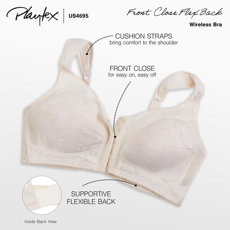 Playtex womens 18 Hour Front-close Wirefree W/ Flex Back Us4695 Full Coverage Bra, Black, 42D US - Image 4