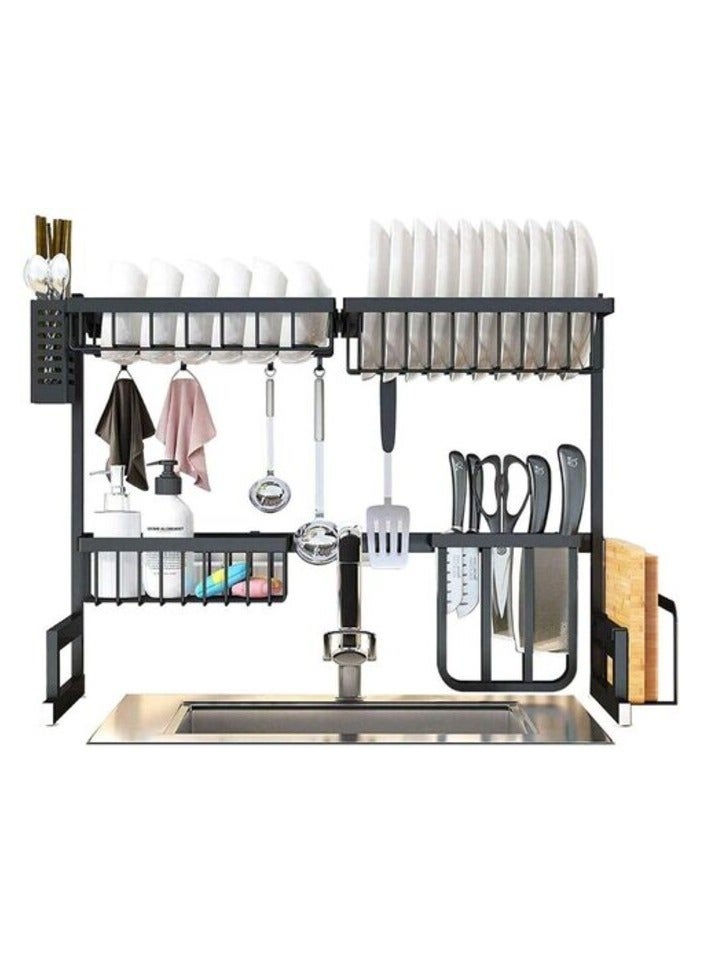 بروماس رف تجفيف الأطباق فوق الحوض من الفولاذ المقاوم للصدأ حامل رف تجفيف الأطباق مع حامل أعواد تناول الطعام لأدوات المطبخ - Image 1