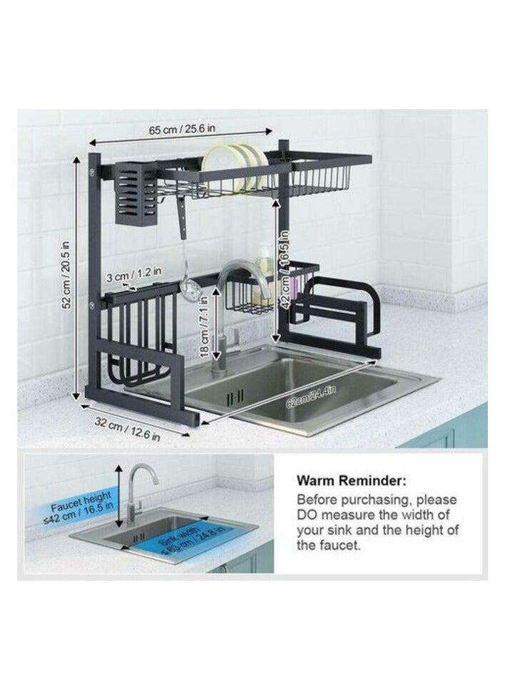 بروماس رف تجفيف الأطباق فوق الحوض من الفولاذ المقاوم للصدأ حامل رف تجفيف الأطباق مع حامل أعواد تناول الطعام لأدوات المطبخ - Image 2