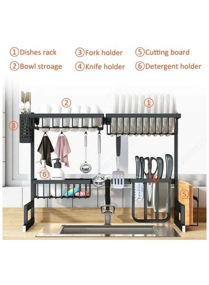 بروماس رف تجفيف الأطباق فوق الحوض من الفولاذ المقاوم للصدأ حامل رف تجفيف الأطباق مع حامل أعواد تناول الطعام لأدوات المطبخ - Image 3