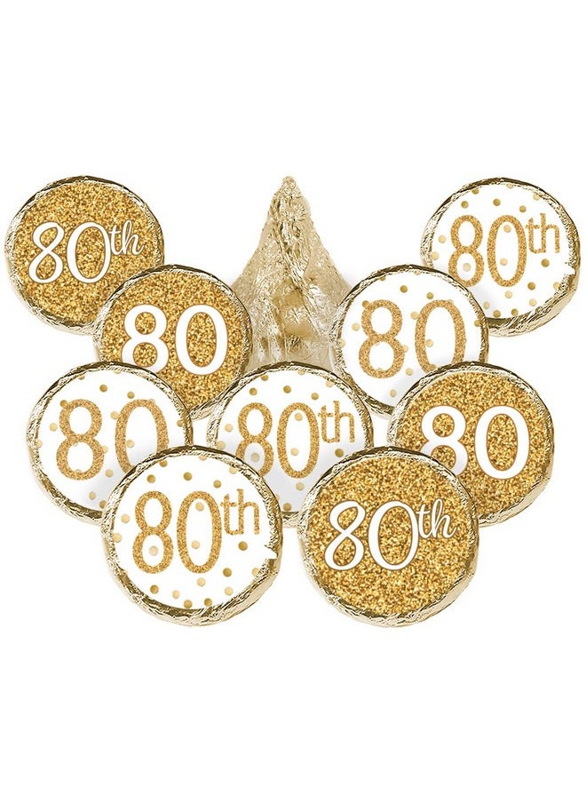 DISTINCTIVS White And Gold 80Th Birthday Party Favor Stickers 180 Labels  - Image 1