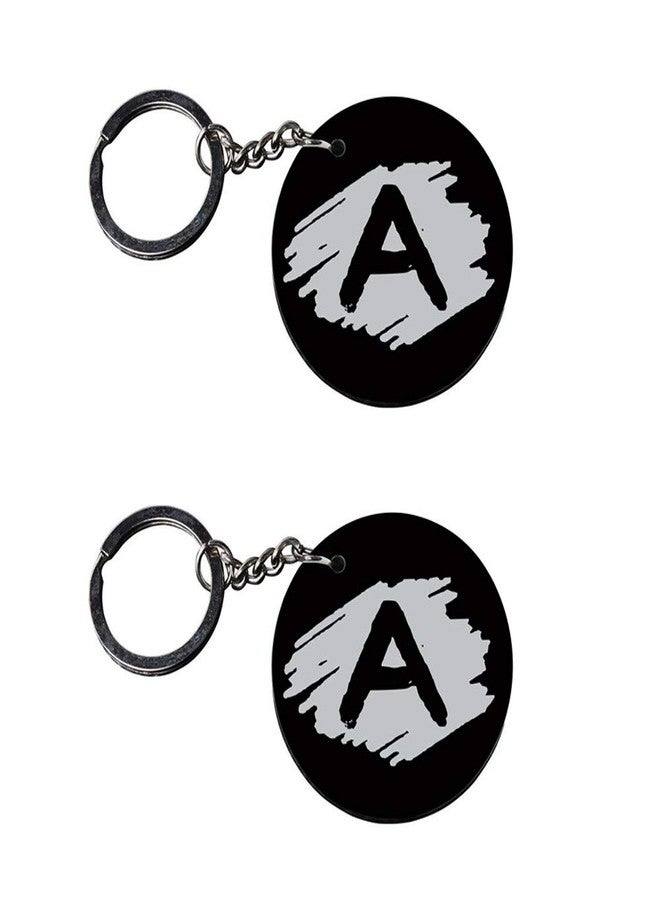 Anuman007 | Alphabet A keychain | keychain gadgets for men Printed Wooden Keychains | Circle Shape Set of 2 keyrings 2x2 inch - Image 1