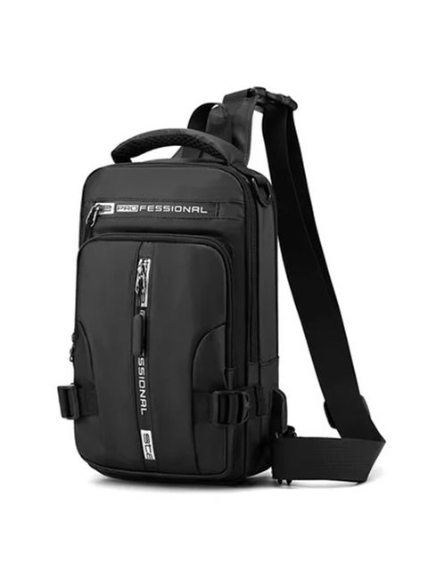 Casual Small Crossbody Messenger Shoulder Bag Wearable on Chest for Men and Women, for Daily Use, Hiking, Work, Cycling, Travel - Black