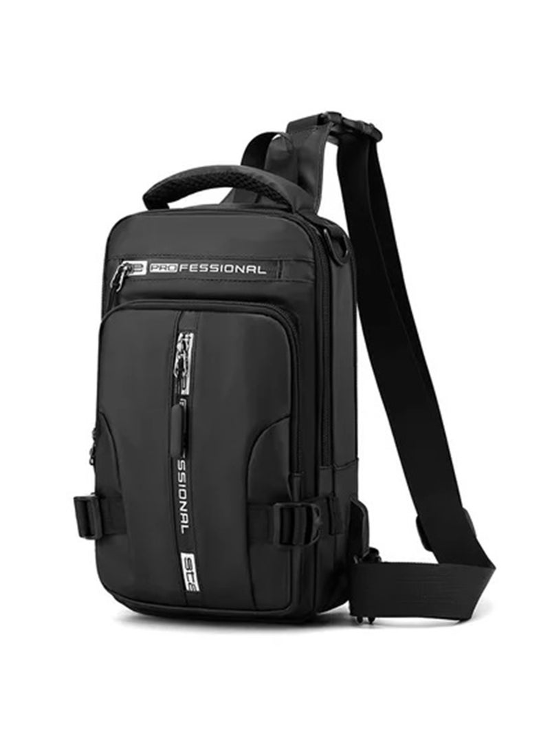 Casual Small Crossbody Messenger Shoulder Bag Wearable on Chest for Men and Women, for Daily Use, Hiking, Work, Cycling, Travel - Black