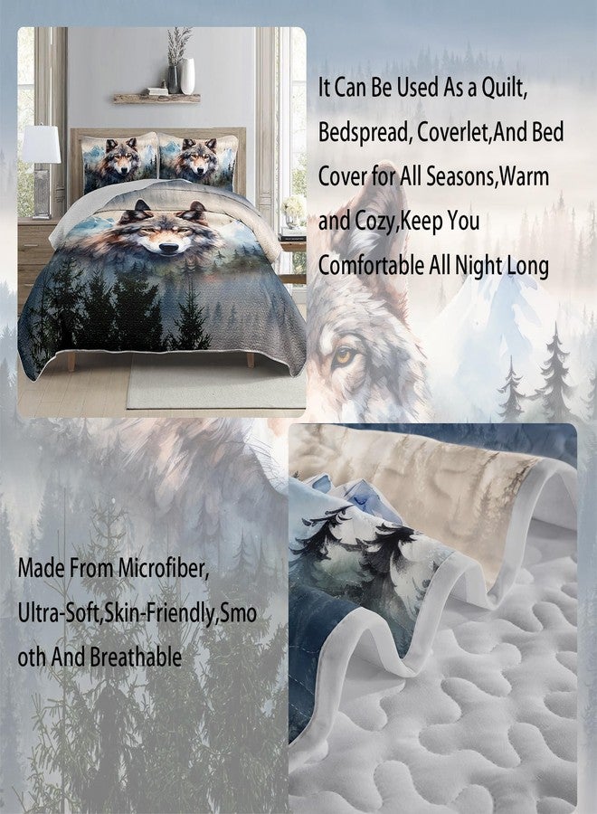 AILONEN Wolf Quilt Bedding Sets Twin Size, Boys Safari Wolf Quilt Set Printed - 3 Pieces,Timberwolves Bedspread Coverlet Set Soft Microfiber Quilt & 2 Pillowcases - Image 4