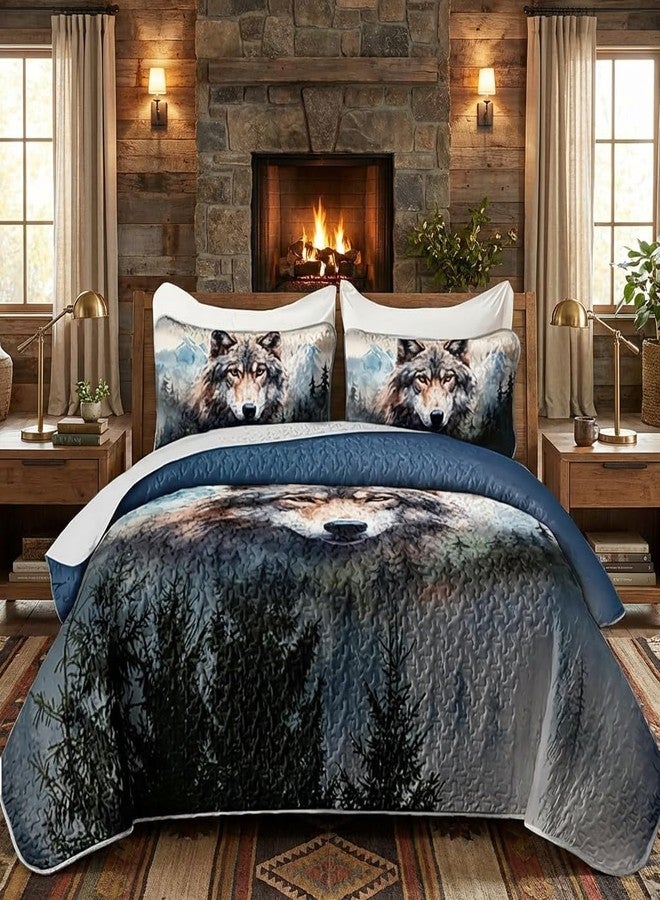AILONEN Wolf Quilt Bedding Sets Twin Size, Boys Safari Wolf Quilt Set Printed - 3 Pieces,Timberwolves Bedspread Coverlet Set Soft Microfiber Quilt & 2 Pillowcases - Image 1
