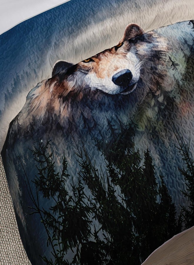 AILONEN Wolf Quilt Bedding Sets Twin Size, Boys Safari Wolf Quilt Set Printed - 3 Pieces,Timberwolves Bedspread Coverlet Set Soft Microfiber Quilt & 2 Pillowcases - Image 5