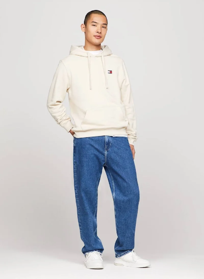 TOMMY JEANS Men's Badge Terry Regular Fit Hoody -  Pure cotton terry, Beige