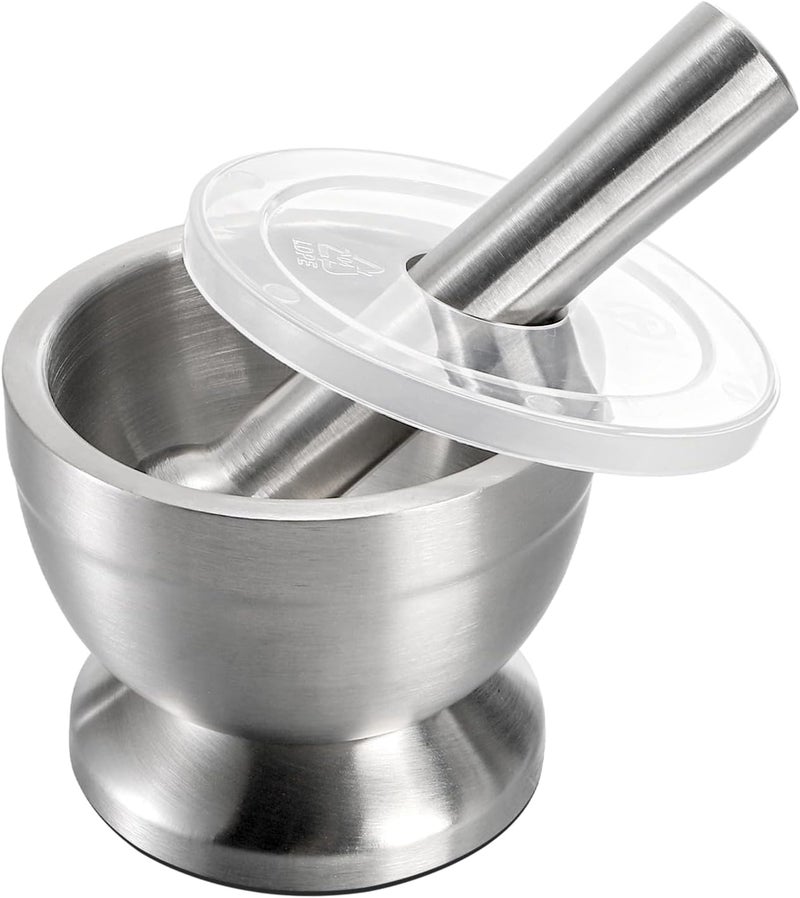 بيكيث Bekith Mortar and Pestle Sets 18/8 Brushed Stainless Steel Spice Grinder Pill Crusher Molcajete Herb Bowl - Image 1
