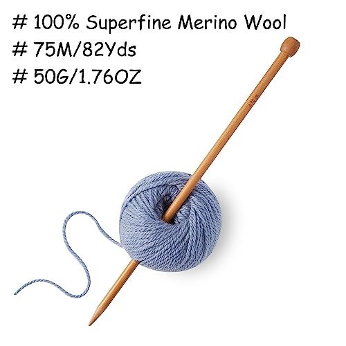 Gisimo 100% Merino Wool Yarn, 3-Ply Luxurious and Soft Yarn for Hand Knitting & Crocheting (Light Blue, 1Ball) - Image 3
