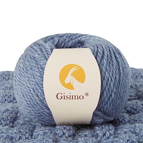 Gisimo 100% Merino Wool Yarn, 3-Ply Luxurious and Soft Yarn for Hand Knitting & Crocheting (Light Blue, 1Ball) - Image 1