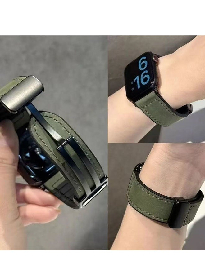 Happy D Genuine Leather Bands Compatible with Apple Watch Band 44mm 45mm 46mm 49mm for Men Women,Adjustable Magnetic Strap Top Grain Leather Wristband for iWatch Series 10 9 8 7 6 5 4 SE Ultra/Ultra 2 - Image 2