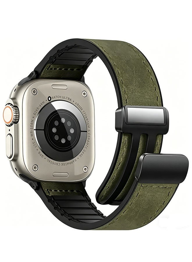 Happy D Genuine Leather Bands Compatible with Apple Watch Band 44mm 45mm 46mm 49mm for Men Women,Adjustable Magnetic Strap Top Grain Leather Wristband for iWatch Series 10 9 8 7 6 5 4 SE Ultra/Ultra 2 - Image 1