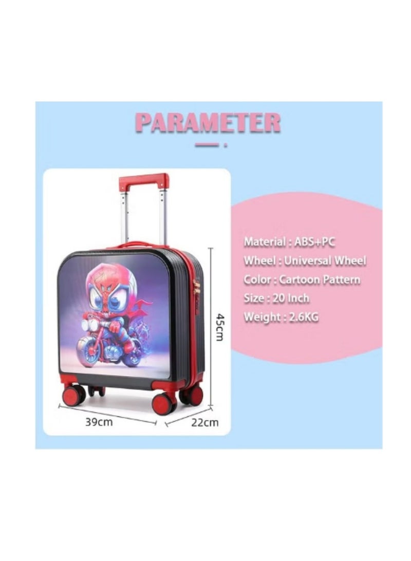 20-inch kids suitcase with gradient 3D cartoon pattern, children's trolley suitcase, travel case, AB double-sided pattern, boys and girls roller suitcase with lock, students and teenagers wheeled small suitcase, suitable for boarding school (horizontal style)  - Image 2