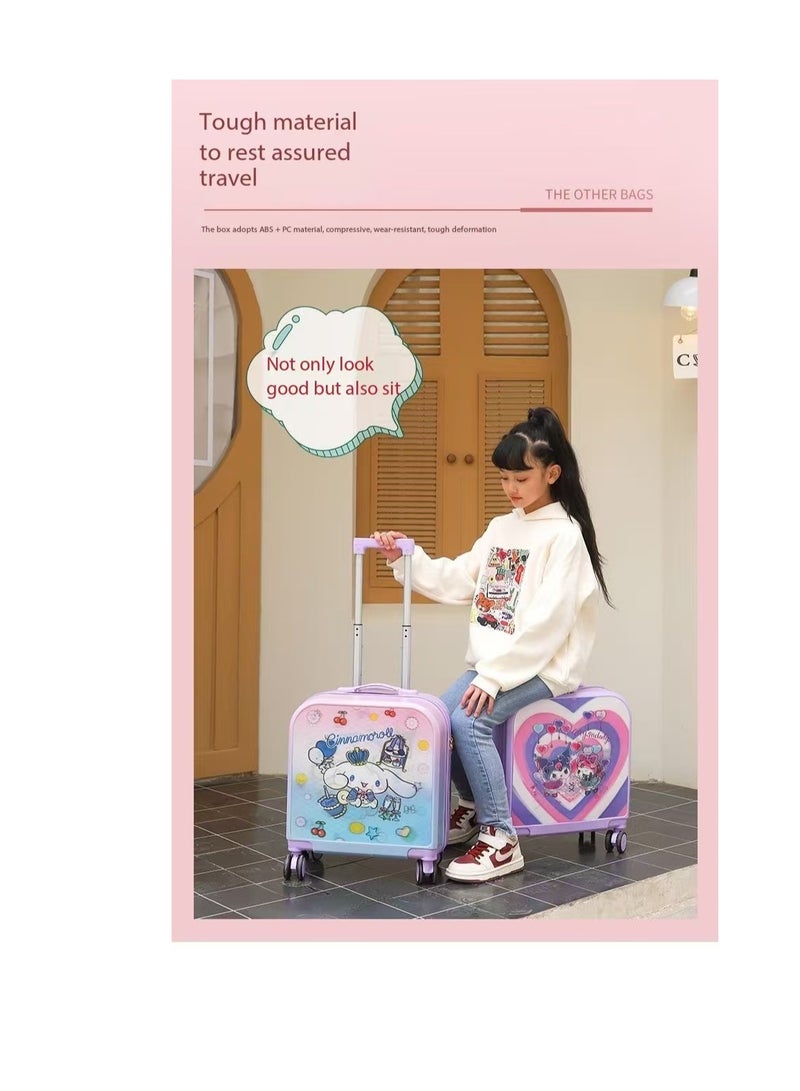 20-inch kids suitcase with gradient 3D cartoon pattern, children's trolley suitcase, travel case, AB double-sided pattern, boys and girls roller suitcase with lock, students and teenagers wheeled small suitcase, suitable for boarding school (horizontal style)  - Image 5