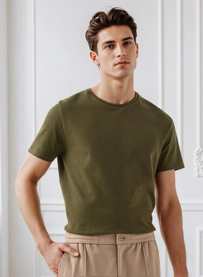 Iconic Iconic Men's Regular Fit Crew Neck Short Sleeves Textured T-shirt