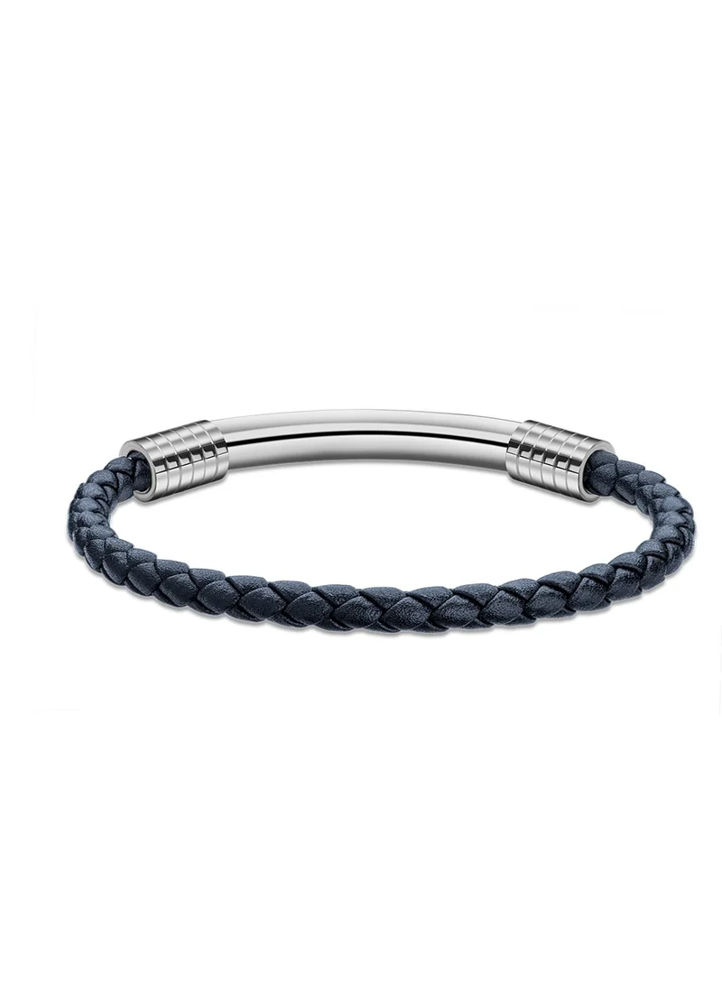 Police Gear Blue Leather Endcap Bracelet for Men – Size S