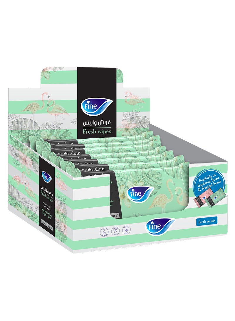 Fine Fresh Wipes 8 Packs x 20 Sheets Tropical Scent Alcohol Free Family Pack - Image 1